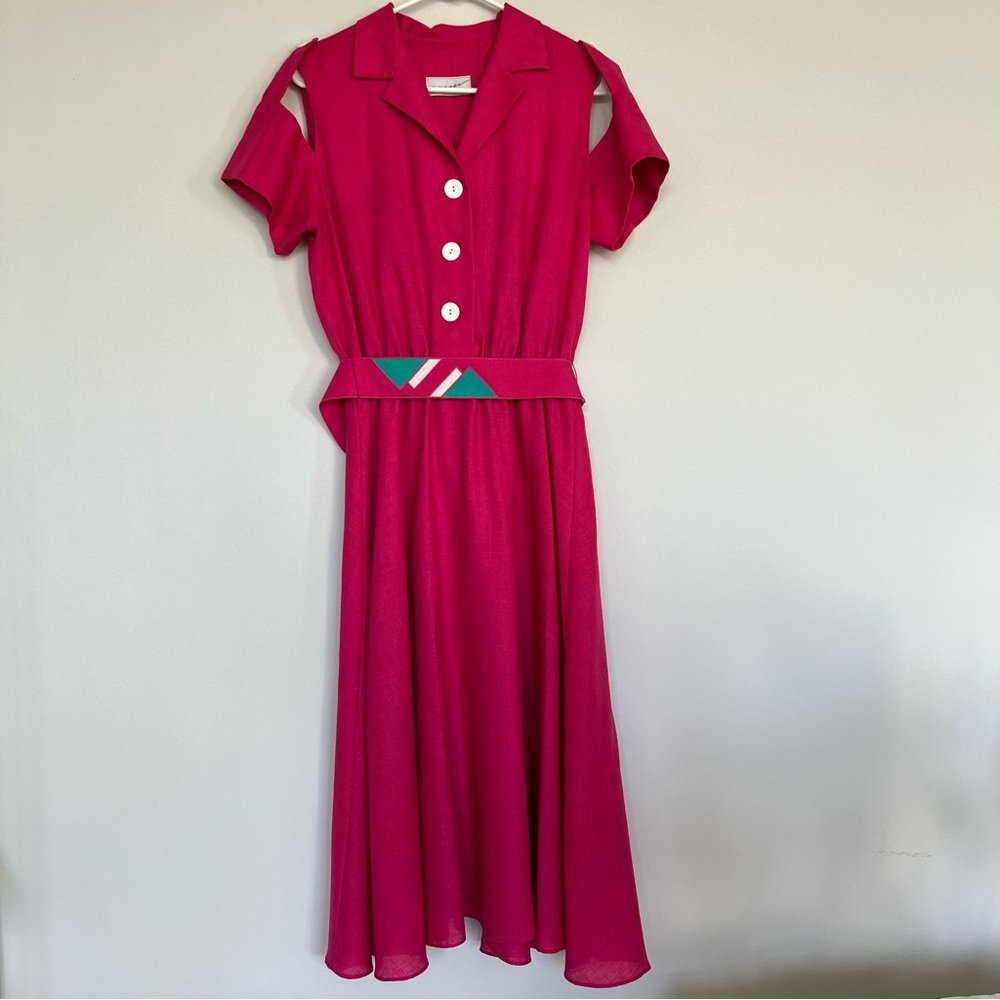 Vintage 80s 90s Hot Pink Barbie Vibes Retro Dress